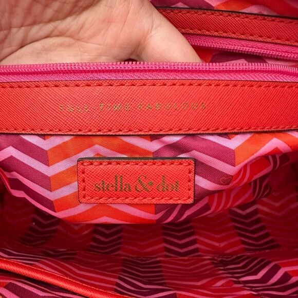 STELLA & DOT Madison Tech Red‎ Orange Pink Expandable Tote Shoulder Bag - Picture 9 of 12